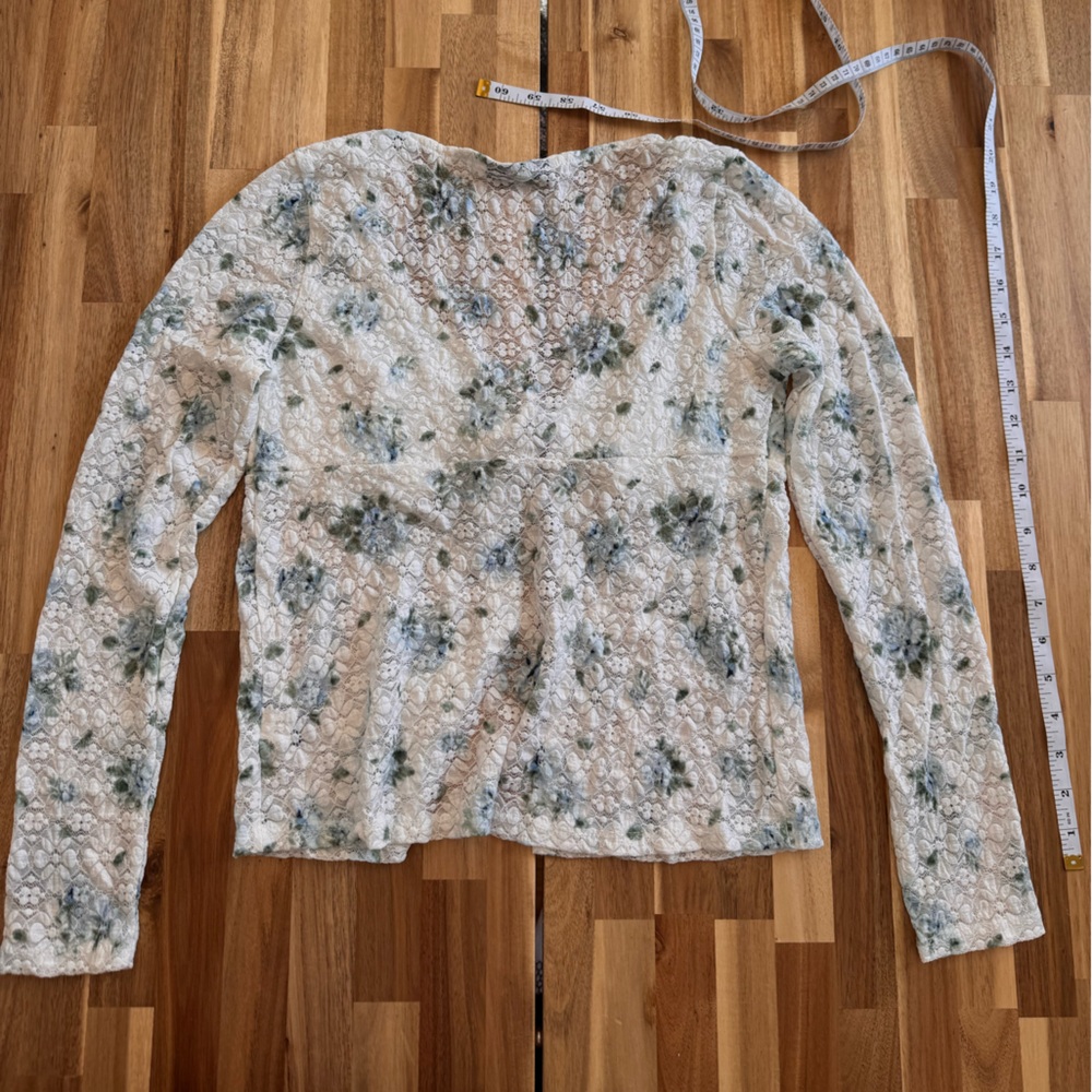Cottagecore Floral Lace Tie Front Top Ditsy Blue Long Sleeve Sweetheart‎ Medium - Picture 8 of 10